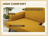 Velvet Feel Fabric 2 Seater Sofa, Small Sofa Loveseat with 21cm Thick Padding and Wood Legs, Yellow T3398P344670