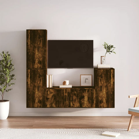 4 Piece TV Cabinet Set Smoked Oak Engineered Wood 3188595