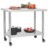 Kitchen Work Table with Wheels 100x60x85 cm Stainless Steel 51639