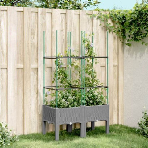 ZNTS Garden Planter with Trellis Light Grey 80x40x142.5 cm PP 367952