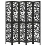 Room Divider 5 Panels Black Solid Wood Paulownia 358760