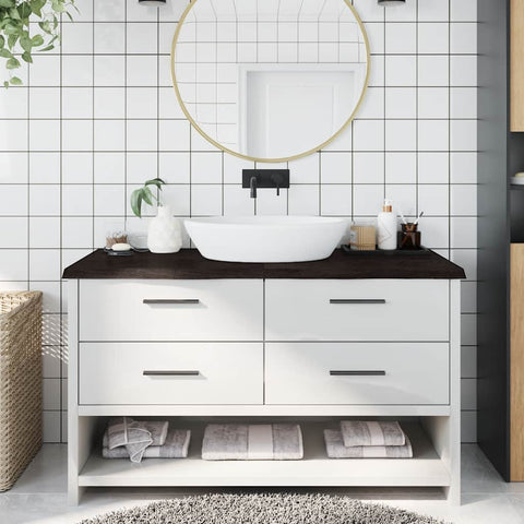 Bathroom Countertop Dark Brown 140x60x cm Treated Solid Wood 3156247