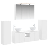 Bathroom Furniture Set 6 pcs White Engineered Wood and Glass 3407143