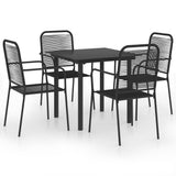 Garden Dining Set Black Powder-coated steel, glass, cotton rope 3060208