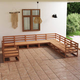 ZNTS 10 Piece Garden Lounge Set Honey Brown Solid Pinewood 3075927