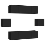 ZNTS 6 Piece TV Cabinet Set Black Engineered Wood 3078787