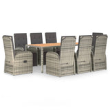 9 Piece Garden Dining Set Grey Poly Rattan&Solid Wood Acacia 3157632