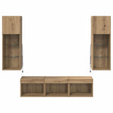 TV Wall Units Wall-mounted 5 pcs Black Oak Engineered Wood 3402924