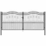 Fence Gate "KAMPEN" with Spear Top Black 394,5x172 cm Steel 151103