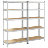 5-Layer Heavy-duty Shelves 2 pcs Silver Steel&Engineered Wood 3307596