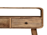 Solid Wood Mini Curved Oak-ish Console Table, 2 Drawers and Open Slot, Brown B2743P402987