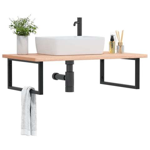 Basin Shelf Wall Mounted Steel and Solid Wood Beech 3302517