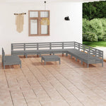 ZNTS 12 Piece Garden Lounge Set Solid Wood Pine Grey 3083151