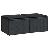 2 Piece Garden Sofa Set with Cushions Black Poly Rattan Acacia 3328658