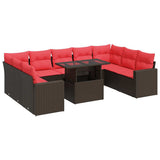 10 Piece Garden Sofa Set with Cushions Brown Poly Rattan Acacia 3326385