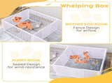 7 Panels Playpen with 3 Doors for Baby Dogs, Two-Room Design Puppy Whelping Box - White T3398P349737