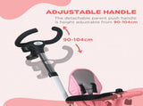 Metal Frame 6 in 1 Baby Push Tricycle with Parent Handle for 1-5 Years Old, Pink T3398P378960