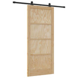 Sliding Door Natural and Black 93 x 211 cm Solid Pine Wood 3333348