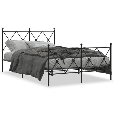 ZNTS Metal Bed Frame with Headboard and Footboard Black 120x190 cm Small Double 376517
