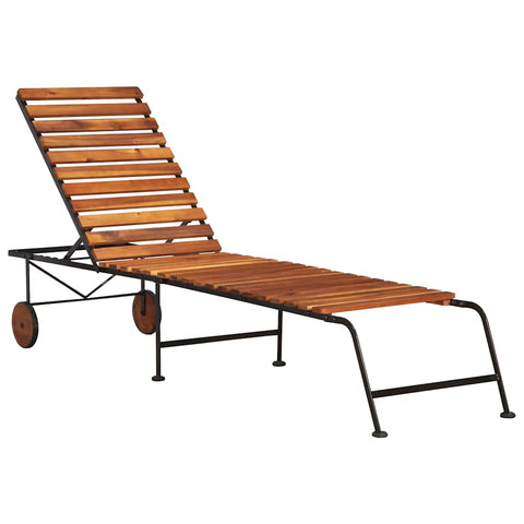 Sun Lounger with Steel Legs Solid Acacia Wood 44394