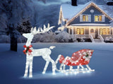 4ft Lighted Christmas Reindeer & Sleigh Outdoor Yard Decoration Set with LED Lights, Red & White 74771005
