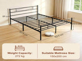 HOMCOM 5ft King Bed Frame with Headboard and Footboard, Metal Platform Bed Frame with 32 cm Underbed T3398P549110