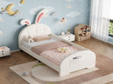 3ft Single Rabbit-Shaped Upholstered Bed Frame, Bunny Ear Headboard & Footboard Storage Pocket, Soft N652P412013W