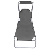 47772 Folding Sun Lounger with Canopy Grey Aluminium