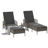 Sun Lounger Reclining 3 pcs Grey and Dark Grey Poly Rattan 365434