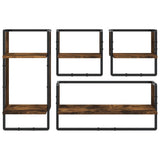 4 Piece Wall Shelf Set with Bars Smoked Oak Engineered Wood 836310