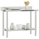Kitchen Work Table with Backsplash 110x55x93 cm Stainless Steel 376458