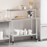 Kitchen Work Table with Overshelf 110x55x120 cm Stainless Steel 3208898