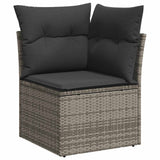 ZNTS 7 Piece Garden Sofa Set with Cushions Grey Poly Rattan Acacia 3327749