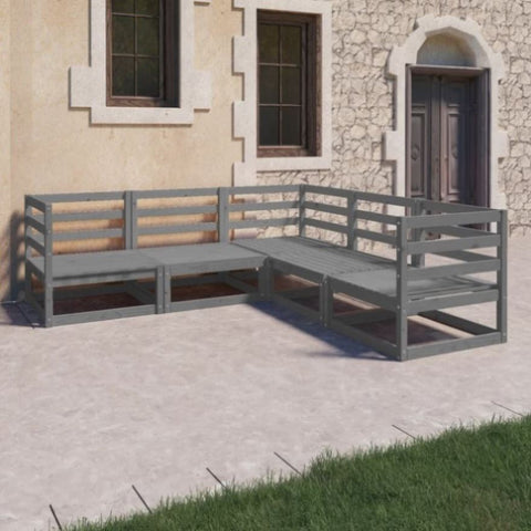 5 Piece Garden Lounge Set Grey Solid Wood Pine 3075726