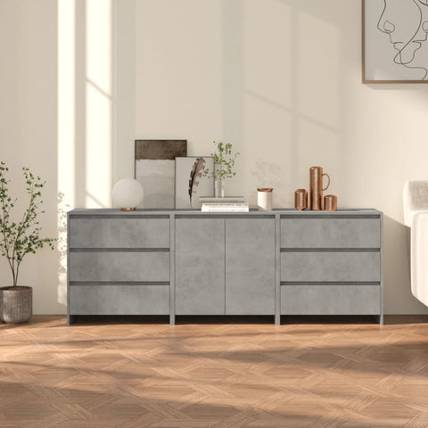3 Piece Sideboard Concrete Grey Engineered Wood 3098068