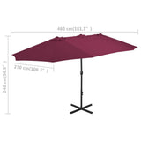 Garden Parasol Bordeaux Red Polyester, Aluminium Extra large 44871