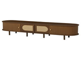 180*40*40cm Oval TV Stand in Dark Walnut, Rattan Design, Two Cabinet Doors, Two Sliding Doors, TV N605P439650N