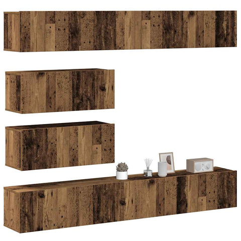 ZNTS 6 Piece TV Cabinet Set Wall-mounted Old Wood Engineered Wood 3329149