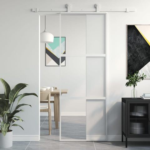 Sliding Door White 76x205 cm Tempered Glass and Aluminium 155204