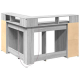 Desk with LED Lights Grey Sonoma 130x130x91 cm Engineered Wood 3309452