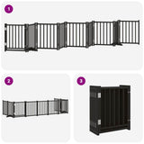 Dog Gate with Door Foldable 9 Panels Black 450 cm Poplar Wood 3155709