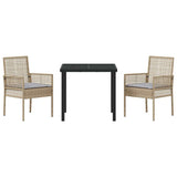 Garden Dining Set with Cushion 3 pcs Beige Poly Rattan 3379884