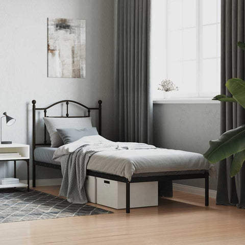 Metal Bed Frame without Mattress with Headboard Black 90x200cm 353432