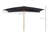 2 x 3m Wooden Garden Parasol Umbrella Outdoor Sun Shade Canopy, Black T3398P310370