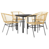 5 Piece Garden Dining Set Brown Poly Rattan Glass 3334591