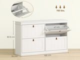 Slim Shoe Cabinet, Shoe Cabinet with 4 Drop-Down Drawers, 105W x 24D x 82.5H cm, White T3398P554108