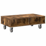 Side Table with Wheels Smoked Oak 90 x 50 x 30 cm 891020