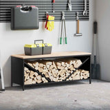 Firewood Rack with Wooden Top Black 100.5x35.5x40 cm 864255