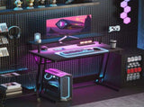 Gaming Desk with LED Lights Power Outlets, 100 x 60cm Z Shaped Computer Desk with Monitor Stand T3398P344330