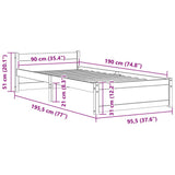 Bed Frame without Mattress White Solid Wood 90x190 cm Single Single 815010